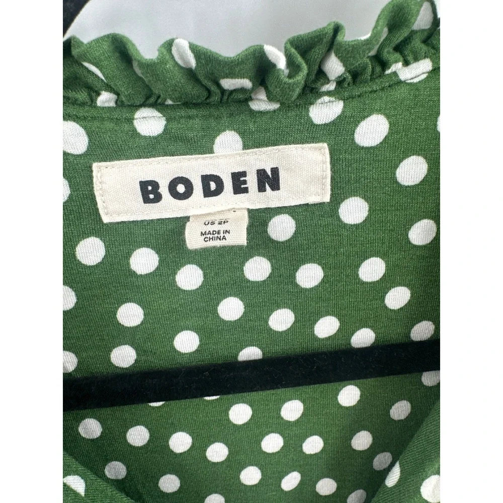 Boden Rosamund‎ Jersey Midi Tea Dress Green Polka Dot 2P